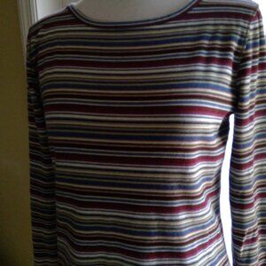 Nice Womens Long Sleeve Horizontal Striped Long Sleeve Crew Neck Fitted Shirt